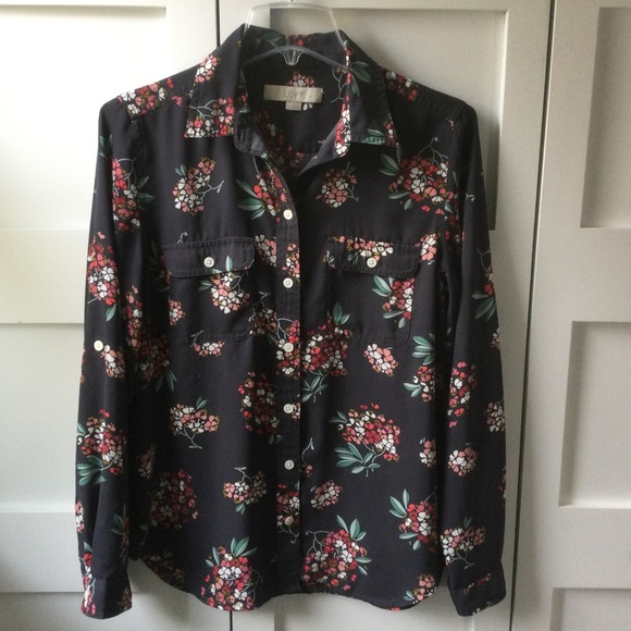 LOFT Silky Floral Button Up Blouse - Picture 1 of 6